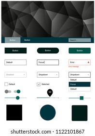 Dark Blue, Green vector ui kit in polygonal style. Ui Ux kit with colorful polygonal background in its header. This template you can use for websites.