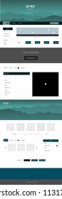 Dark Blue, Green vector ui ux kit with hills and rocks. Colorful Style guide with mountains on abstract background. Simple colorful design for tourist websites.