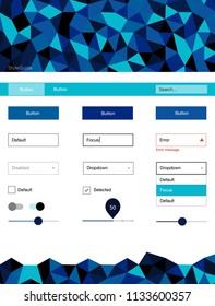 Dark Blue, Green vector web ui kit in polygonal style. Simple Material Design Kit with colorful mosaic of triangles. This template you can use for websites.