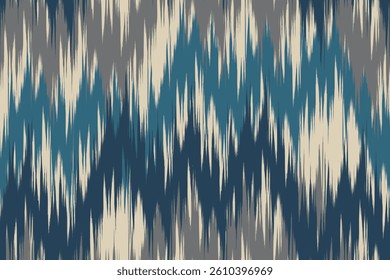 Dark blue grey ikat zigzag line, abstract dynamic ethnic fabric grunge hand draw cloth fashion textile beautiful ethnicity ogee print canvas ornament endless colorful stripe seamless blurred pattern