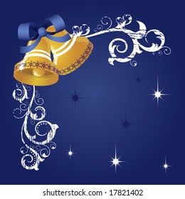 Dark blue grunge background with  bells and frosty patterns
