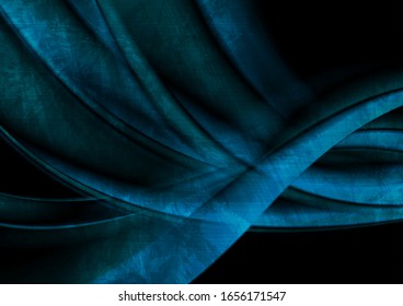 Dark blue grunge background with smooth waves. Abstract vector design