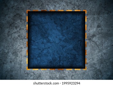 Fondo cuadrado gris azul oscuro con línea punteada dorada. Diseño vectorial geométrico