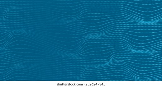 Dark blue halftone dotted abstract background, big data pattern, technology or futuristic visualization, waveform dot texture, music backdrop. ,Beautiful movement with glowing blurred particles.