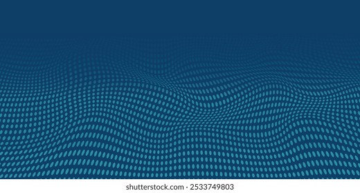 Fondo abstracto punteado de semitono azul oscuro, patrón de big data, tecnología o visualización futurista, textura de punto de forma de onda, fondo de música.