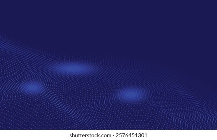 Dark blue halftone dotted abstract background, big data pattern, technology or futuristic visualization, waveform dot texture, music backdrop. ,Beautiful movement with glowing blurred particles.