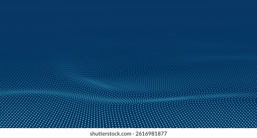 Dark blue halftone dotted abstract background, big data pattern, technology or futuristic visualization, waveform dot texture, music backdrop.vector eps10