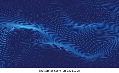 Dark blue halftone dotted abstract background, big data pattern, technology or futuristic visualization, waveform dots texture, music backdrop, Beautiful movement with glowing blurred particles.