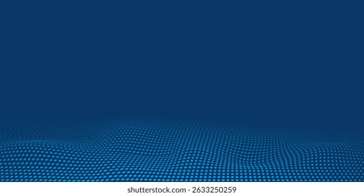 Dark blue halftone dotted abstract background, big data pattern, technology or futuristic visualization, waveform dot texture, music backdrop. ,Beautiful movement with glowing blurred particles.