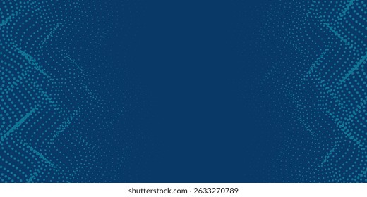 Dunkelblauer Halbton gepunkteter abstrakter Hintergrund, Big-Data-Muster, Technologie oder futuristische Visualisierung, Wellenform-Punkttextur, Musikhintergrund. ,Schöne Bewegung mit glühenden unscharfen Teilchen.