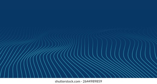 Dark blue halftone dotted abstract background, big data pattern, technology or futuristic visualization, waveform dot texture, music backdrop. ,Beautiful movement with glowing blurred particles.