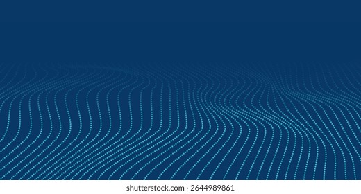 Dark blue halftone dotted abstract background, big data pattern, technology or futuristic visualization, waveform dot texture, music backdrop. ,Beautiful movement with glowing blurred particles.