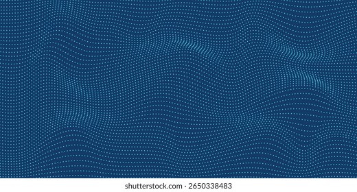 Fundo abstrato pontilhado de meio-tom azul escuro, padrão de big data, tecnologia ou visualização futurista, textura de pontos em forma de onda, fundo de música