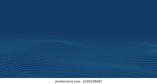 Dark blue halftone dotted abstract background, big data pattern, technology or futuristic visualization, waveform dot texture, music backdrop