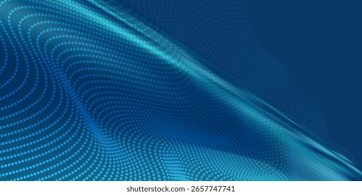 Dark blue halftone dotted abstract background  big data pattern  futuristic technology or visualization  waveform dot texture