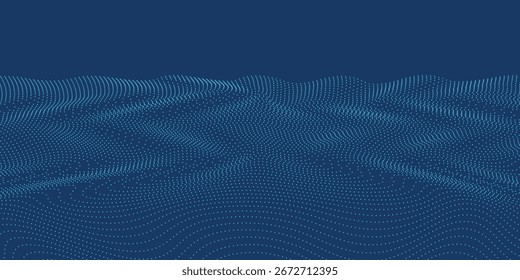 Dark blue halftone dotted abstract background, big data pattern, technology or futuristic visualization, waveform dot texture, music backdrop. ,Beautiful movement with glowing blurred particles.
