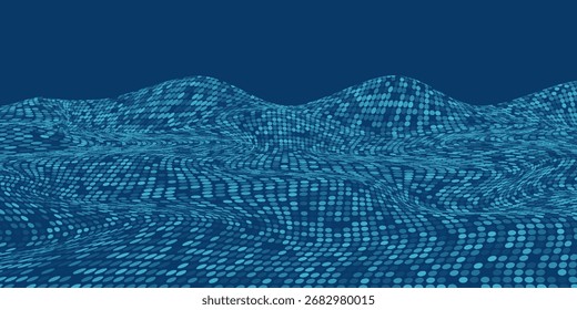 Fondo abstracto punteado azul oscuro, patrón de big data, tecnología o visualización futurista, textura de punto de forma de onda, música backdrop.eps10.