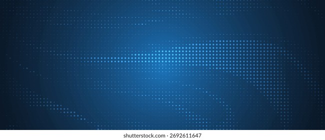 Dark blue halftone dotted abstract background, big data pattern, futuristic technology or visualization, waveform dot texture.