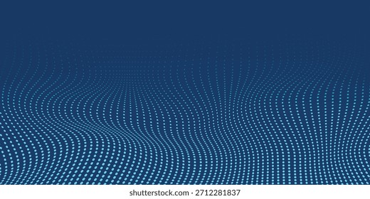 Fondo abstracto punteado de semitono azul oscuro, patrón de big data, tecnología o visualización futurista, textura de punto de forma de onda, fondo de música. EPS 10