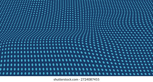 Dark blue halftone dotted abstract background, big data pattern, technology or futuristic visualization, waveform dot texture, music backdrop. ,Beautiful movement with glowing blurred particles.