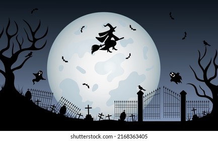 dark blue halloween background with silhouettes
