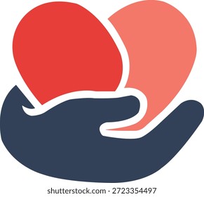Dunkelblaue Hand, die ein rotes und rosafarbenes Herzsymbol auf weißem Hintergrund hält Keywords hand, heart.eps
