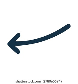Dark Blue Hand Drawn Curved Arrow Pointing Left and Downward Motion Element