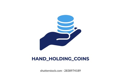 Dark blue hand holding light blue coins