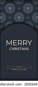 Dark blue Happy New Year greeting card template with winter blue ornament
