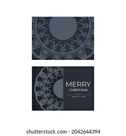Dark blue Happy New Year greeting card template with vintage blue ornament