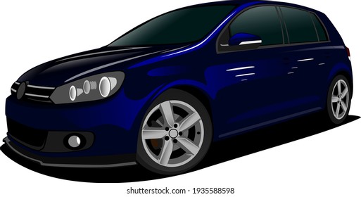 Dark blue hatchback car style front side vector illustration