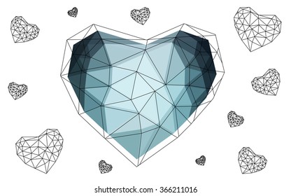 Dark blue heart isolated on white background. Geometric rumpled triangular low poly origami style gradient graphic illustration. Vector polygonal design for your business. Dark blue heart isolated on white background. Geometric rumpled triangular low poly origami style gradient graphic illustration. Vector polygonal design for your business.