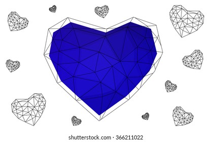 Dark blue heart isolated on white background. Geometric rumpled triangular low poly origami style gradient graphic illustration. Vector polygonal design for your business.