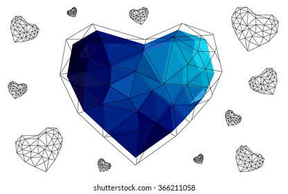 Dark blue heart isolated on white background. Geometric rumpled triangular low poly origami style gradient graphic illustration. Vector polygonal design for your business.