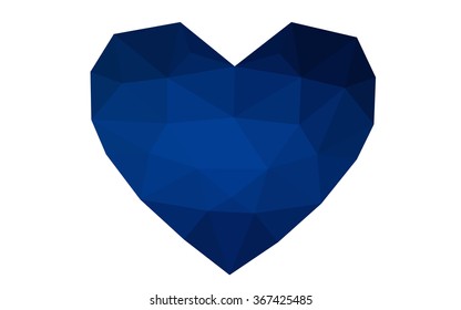 Dark blue heart isolated on white background. Geometric rumpled triangular low poly origami style gradient graphic illustration. Vector polygonal design for your business.