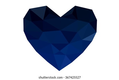 Dark blue heart isolated on white background. Geometric rumpled triangular low poly origami style gradient graphic illustration. Vector polygonal design for your business.