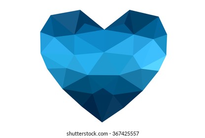 Dark blue heart isolated on white background. Geometric rumpled triangular low poly origami style gradient graphic illustration. Vector polygonal design for your business.