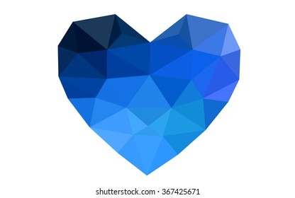 Dark blue heart isolated on white background. Geometric rumpled triangular low poly origami style gradient graphic illustration. Vector polygonal design for your business.