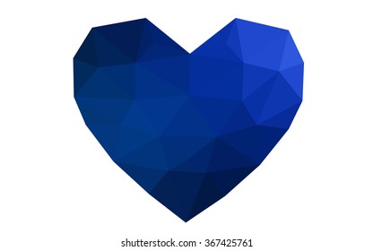 Dark blue heart isolated on white background. Geometric rumpled triangular low poly origami style gradient graphic illustration. Vector polygonal design for your business.