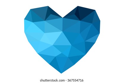 Dark blue heart isolated on white background. Geometric rumpled triangular low poly origami style gradient graphic illustration. Vector polygonal design for your business.