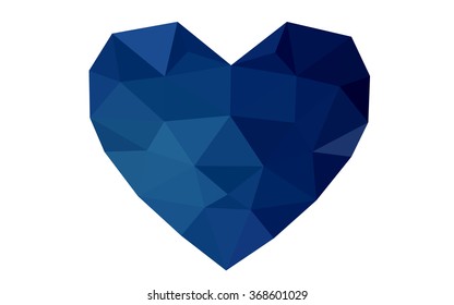 Dark blue heart isolated on white background. Geometric rumpled triangular low poly origami style gradient graphic illustration. Vector polygonal design for your business.