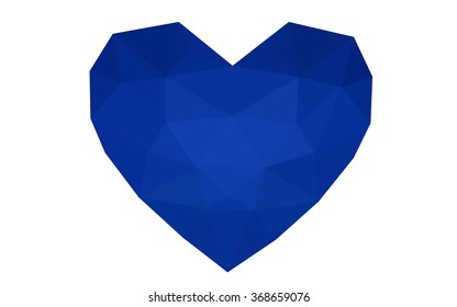 Dark blue heart isolated on white background. Geometric rumpled triangular low poly origami style gradient graphic illustration. Vector polygonal design for your business.