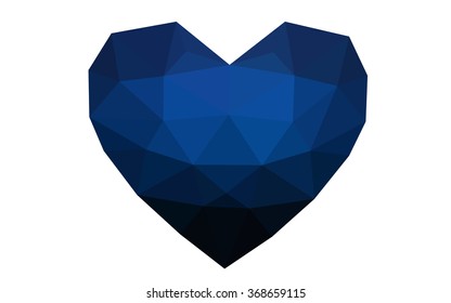 Dark blue heart isolated on white background. Geometric rumpled triangular low poly origami style gradient graphic illustration. Vector polygonal design for your business.