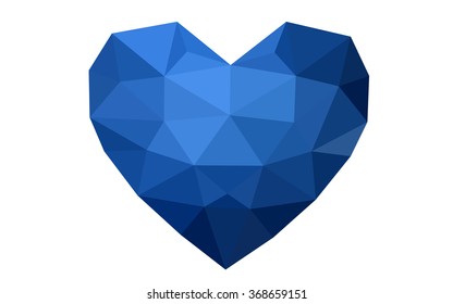 Dark blue heart isolated on white background. Geometric rumpled triangular low poly origami style gradient graphic illustration. Vector polygonal design for your business.