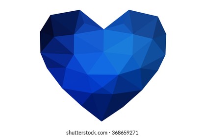 Dark blue heart isolated on white background. Geometric rumpled triangular low poly origami style gradient graphic illustration. Vector polygonal design for your business.