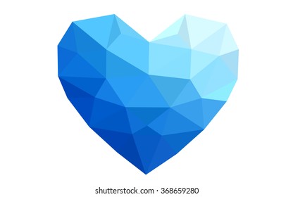 Dark blue heart isolated on white background. Geometric rumpled triangular low poly origami style gradient graphic illustration. Vector polygonal design for your business.