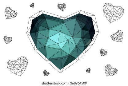 Dark blue heart isolated on white background. Geometric rumpled triangular low poly origami style gradient graphic illustration. Vector polygonal design for your business.