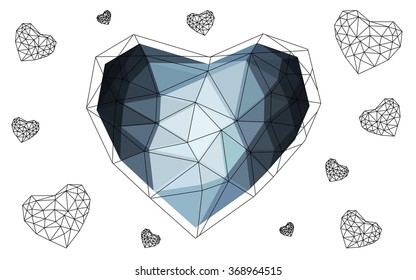 Dark blue heart isolated on white background. Geometric rumpled triangular low poly origami style gradient graphic illustration. Vector polygonal design for your business.