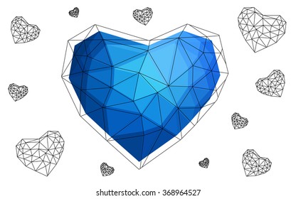Dark blue heart isolated on white background. Geometric rumpled triangular low poly origami style gradient graphic illustration. Vector polygonal design for your business.