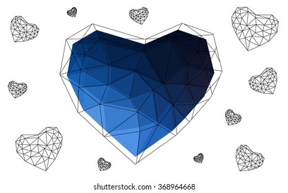 Dark blue heart isolated on white background. Geometric rumpled triangular low poly origami style gradient graphic illustration. Vector polygonal design for your business.